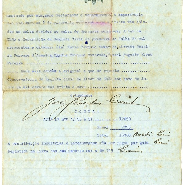 Certidão de nascimento de Joaquim Vitorino Namorado, registo n.º 191 por República Portuguesa, Al...