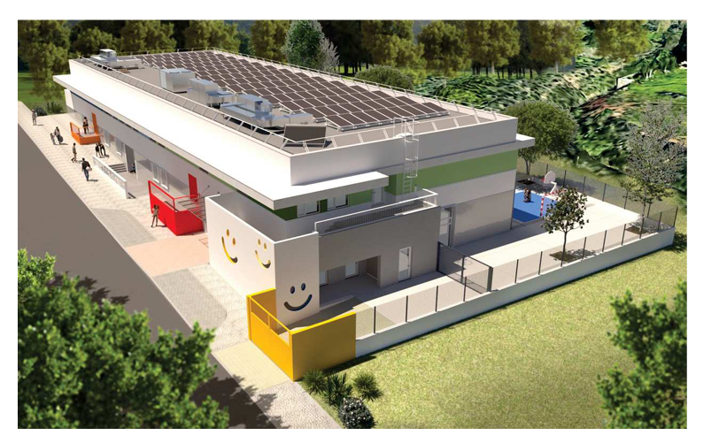 Imagens 3D do projeto de requalificação/ampliação da Escola EB Alpriate - Vialonga 