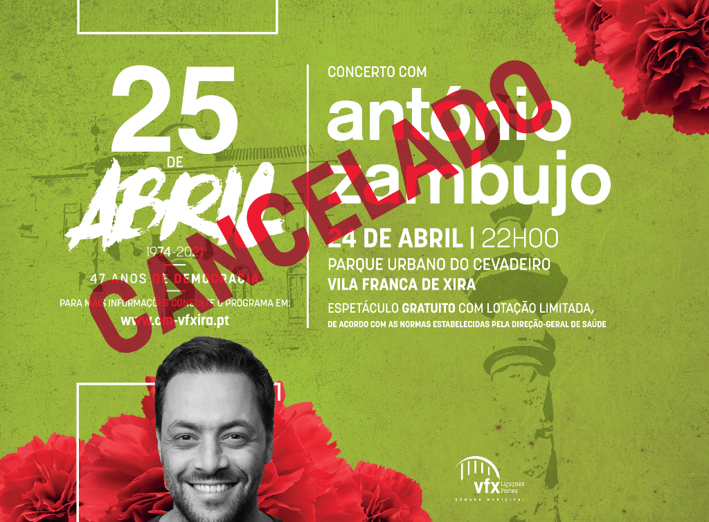 Cancelado o Concerto com António Zambujo programado para 24 de abril em Vila Franca de Xira