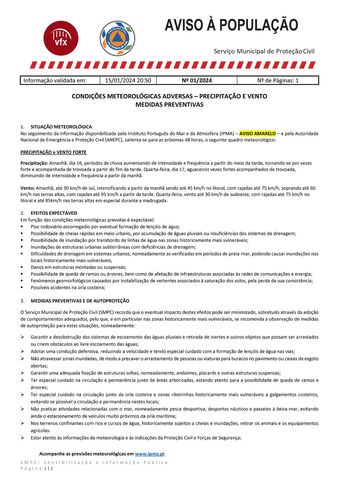 Condições meteorológicas adversas - Precipitação e vento - Medidas preventivas