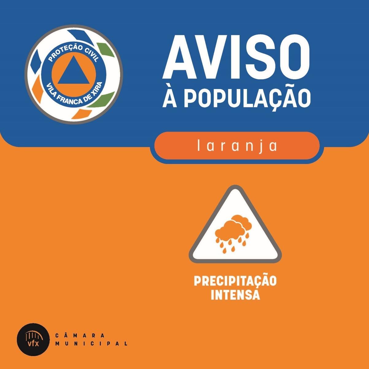 Aviso à População - Condições meteorológicas adversas - Precipitação intensa e acompanhada de tro...