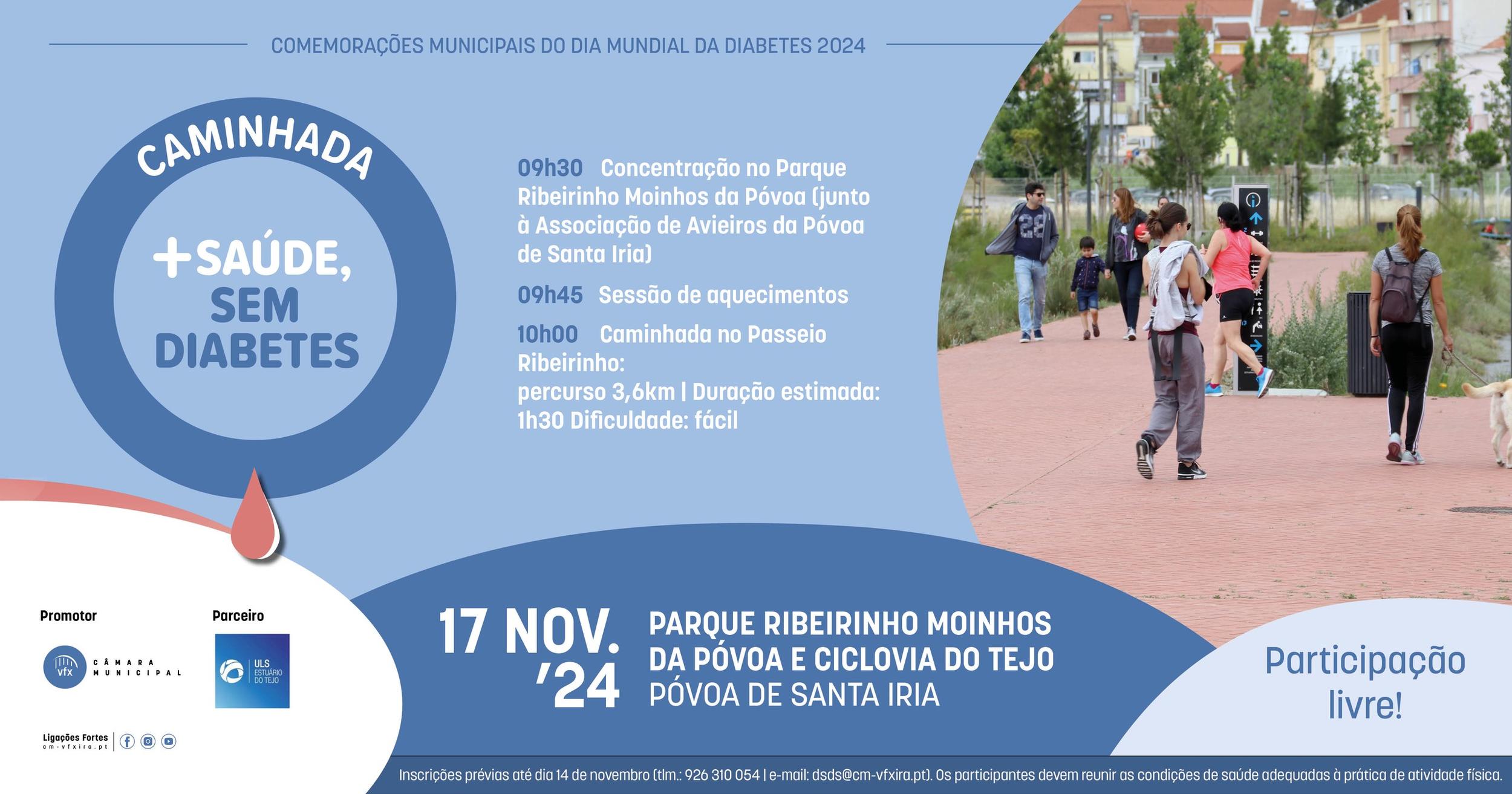Prevenção da Diabetes com caminhada no Parque Moinhos da Póvoa