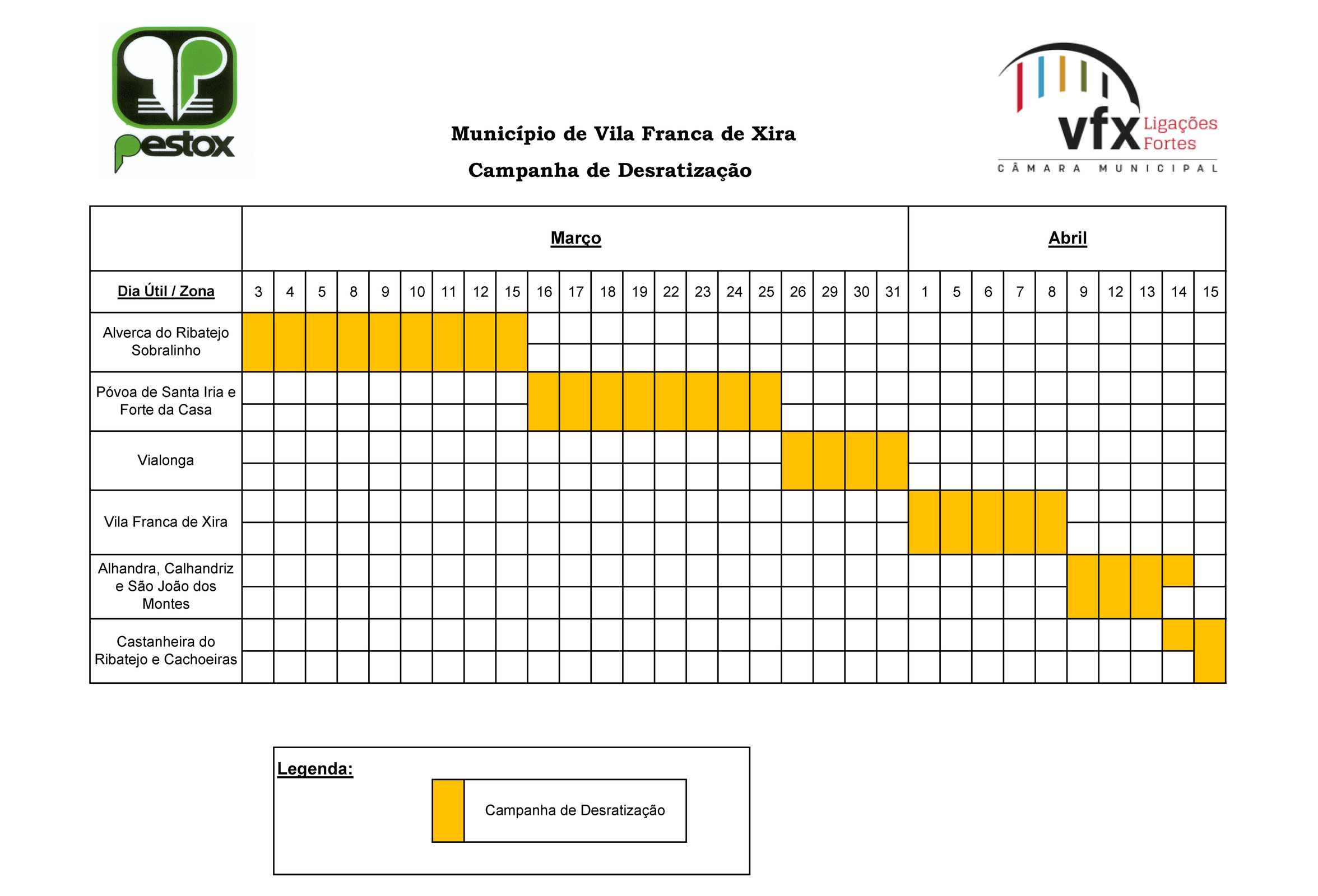 Calendarização - Desratização